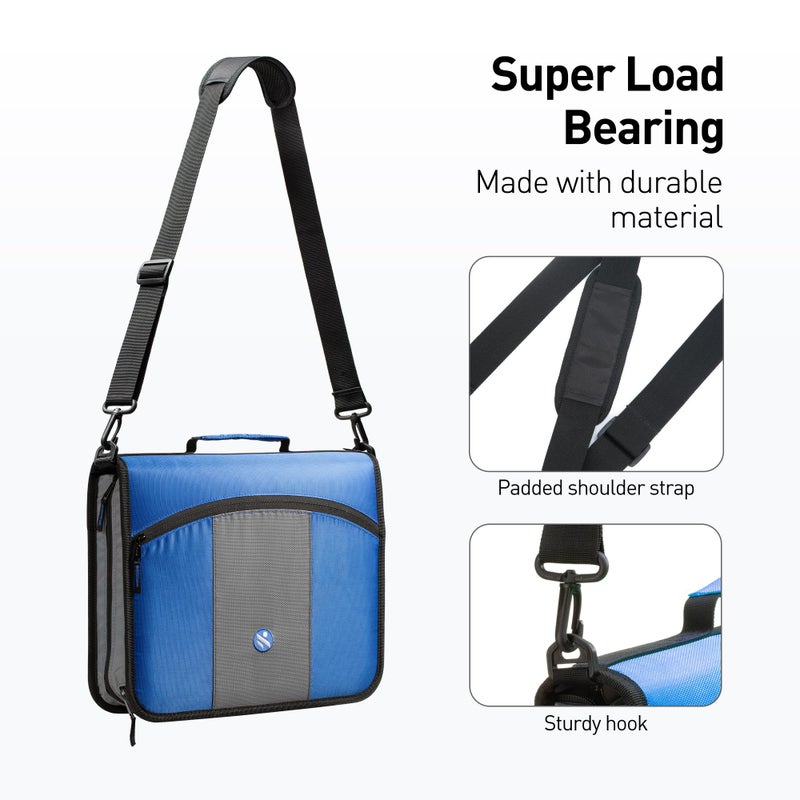 Kinbashi 3-Inch 3 Round Rings Zipper Binder, Handle and Shoulder Strap Included, Blue - Image 5
